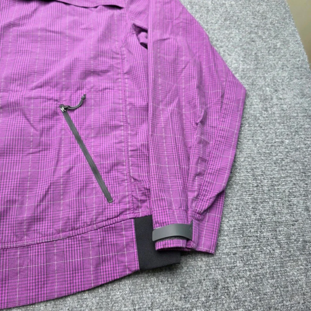 The North Face Mens Large L Purple Plaid Hooded Windbreaker Full Zip Jacket